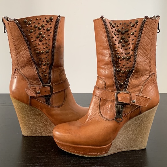 Genuine leather wedge platform high heel boot - Picture 6 of 13